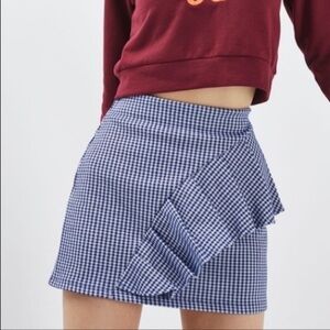 TOPSHOP Blue & White Gingham Ruffled Mini Skirt